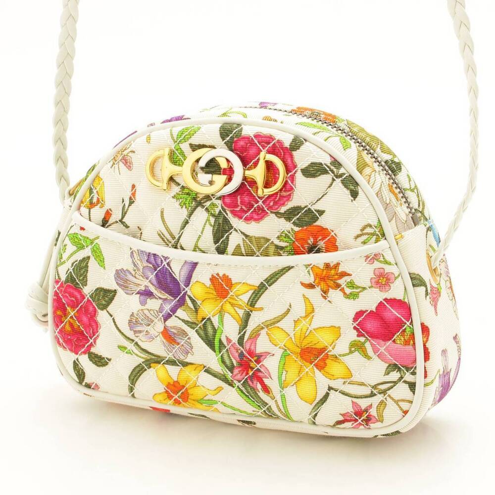 Gucci Bit Floral Flower Canvas Shoulder Bag